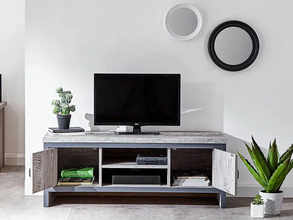 GFW Clearance - GFW Boston Grey Wood Effect 2 Door TV Cabinet