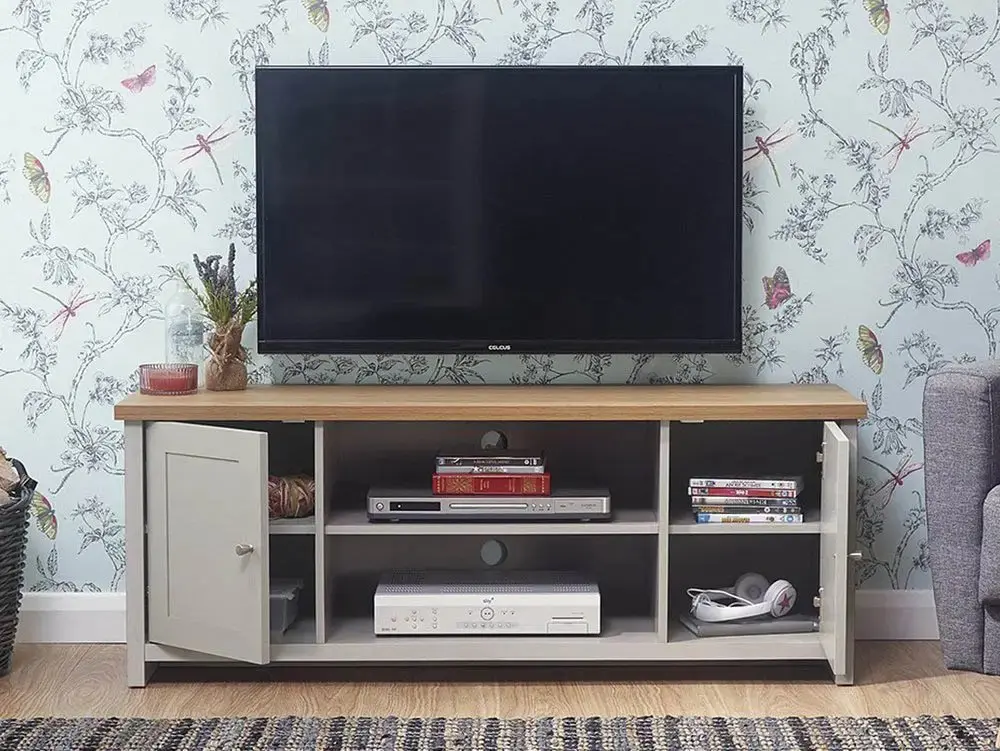 GFW Clearance - GFW Lancaster Grey And Oak 2 Door Large TV Cabinet