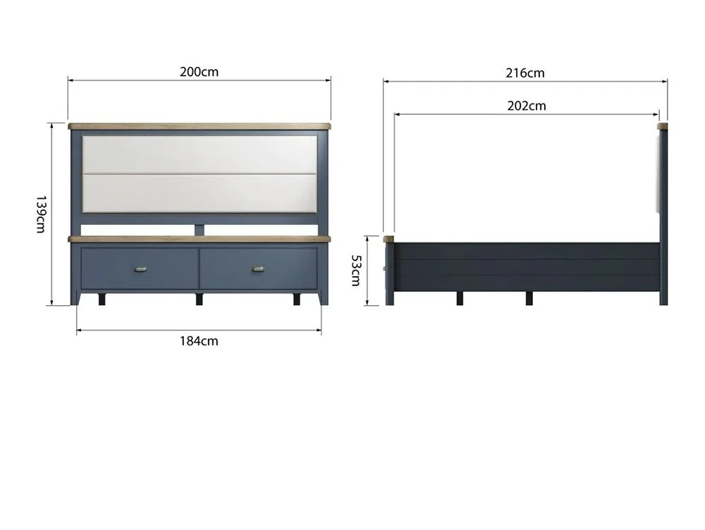 ASC ASC Hudson 6ft Super King Size Oak and Blue Wooden 2 Drawer Bed Frame