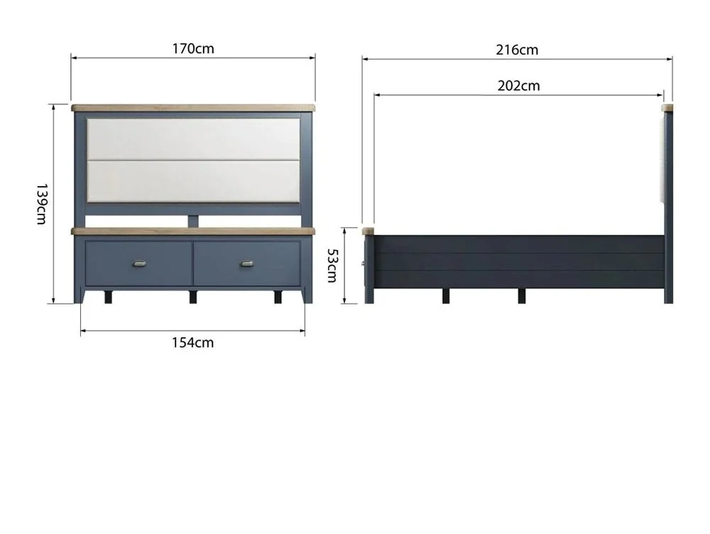 ASC ASC Hudson 5ft King Size Oak and Blue Wooden 2 Drawer Bed Frame