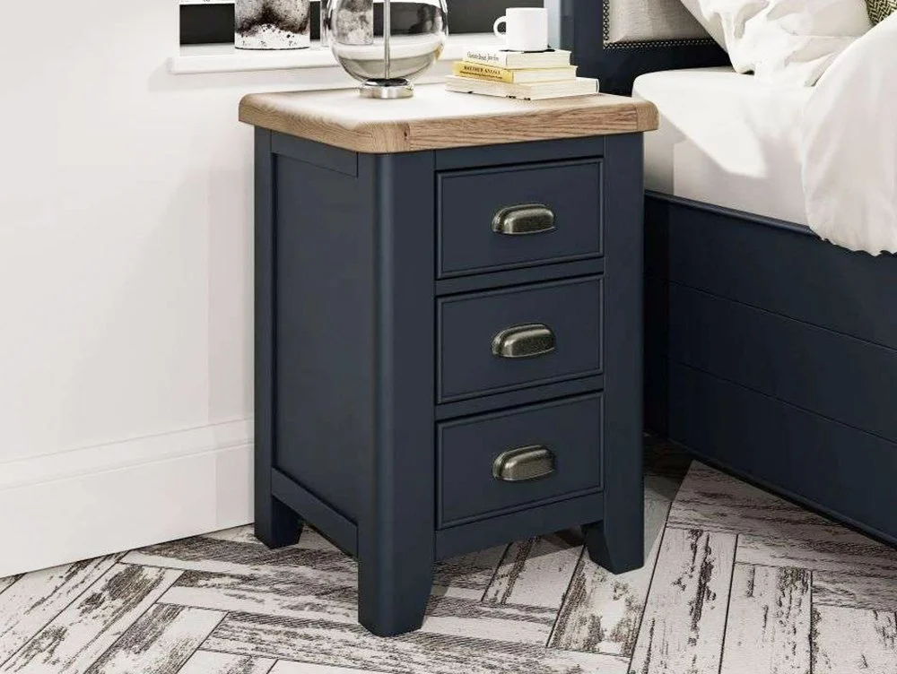 ASC ASC Hudson Oak and Blue 3 Drawer Large Bedside Table