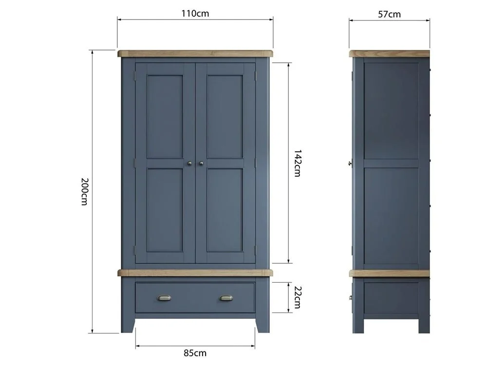 ASC ASC Hudson Oak and Blue 2 Door 1 Drawer Double Wardrobe (Part Assembled)