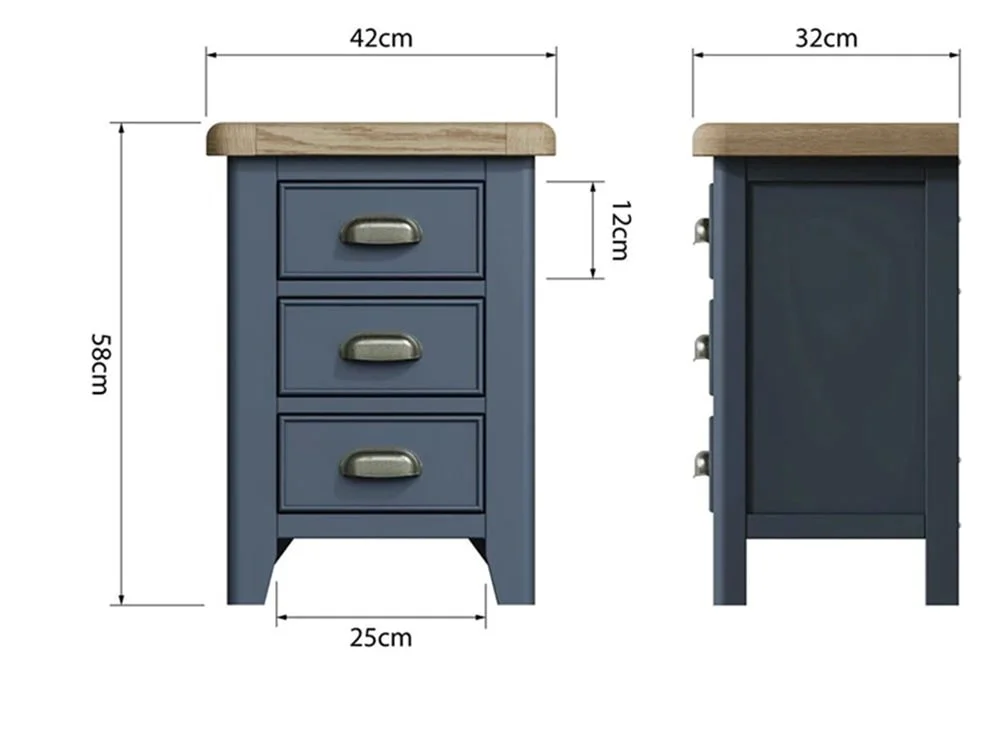 ASC ASC Hudson Oak and Blue 3 Drawer Bedside Table