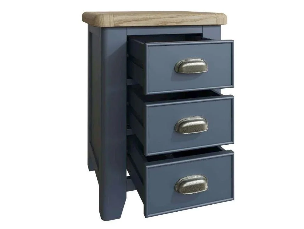 ASC ASC Hudson Oak and Blue 3 Drawer Large Bedside Table