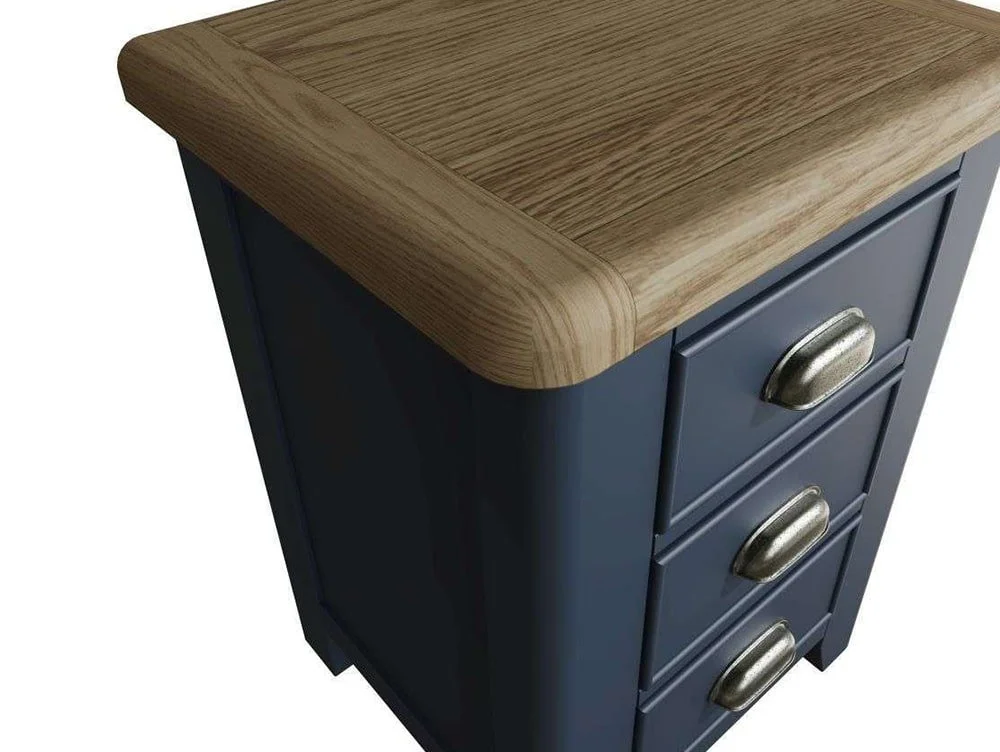 ASC ASC Hudson Oak and Blue 3 Drawer Large Bedside Table