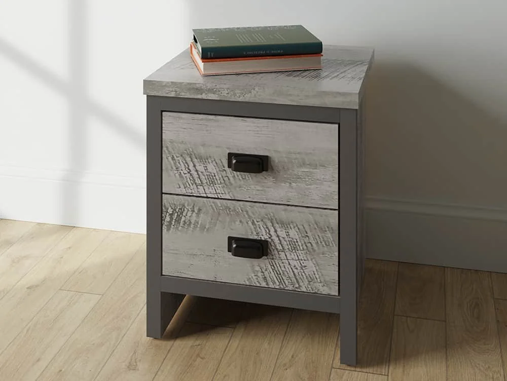 GFW GFW Boston Grey Wood Effect 2 Drawer Bedside Table