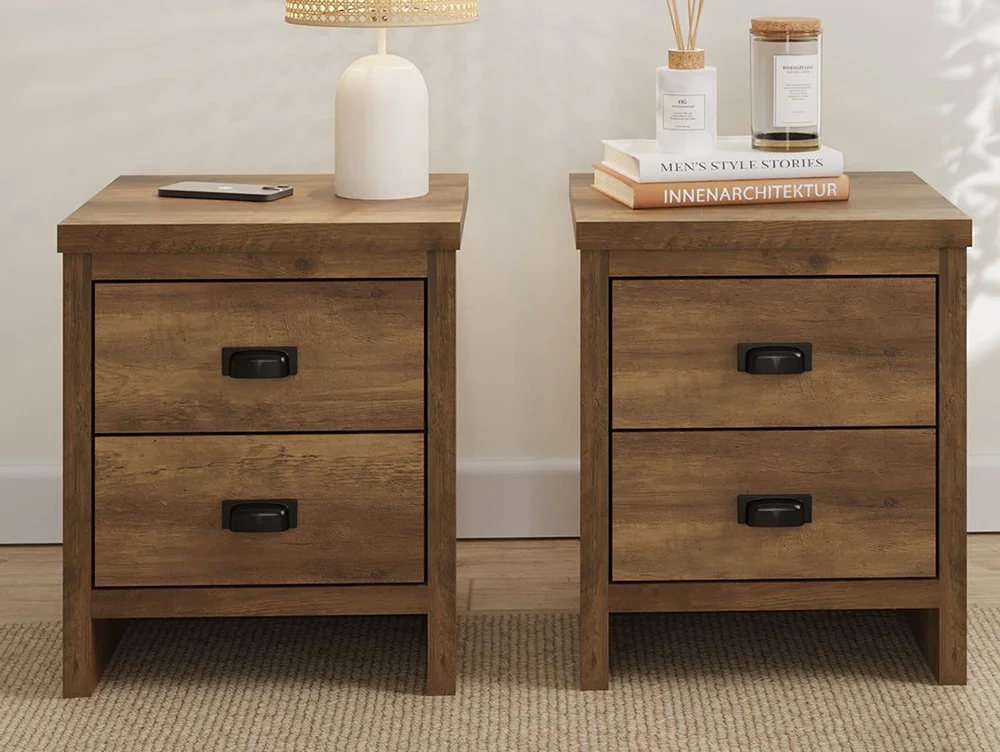 GFW GFW Boston Knotty Oak Effect Pair of 2 Drawer Bedside Tables