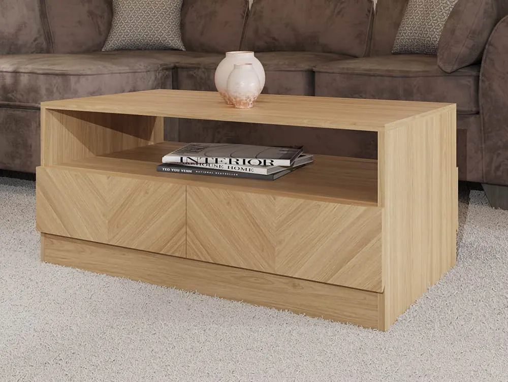 GFW GFW Catania Euro Oak 2 Drawer Coffee Table