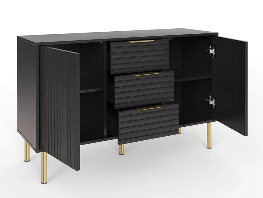 GFW GFW Nervata Black and Gold 2 Door 3 Drawer Sideboard