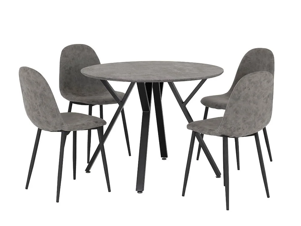 Seconique Seconique Athens Concrete Effect Round Dining Table and 4 Chair Set