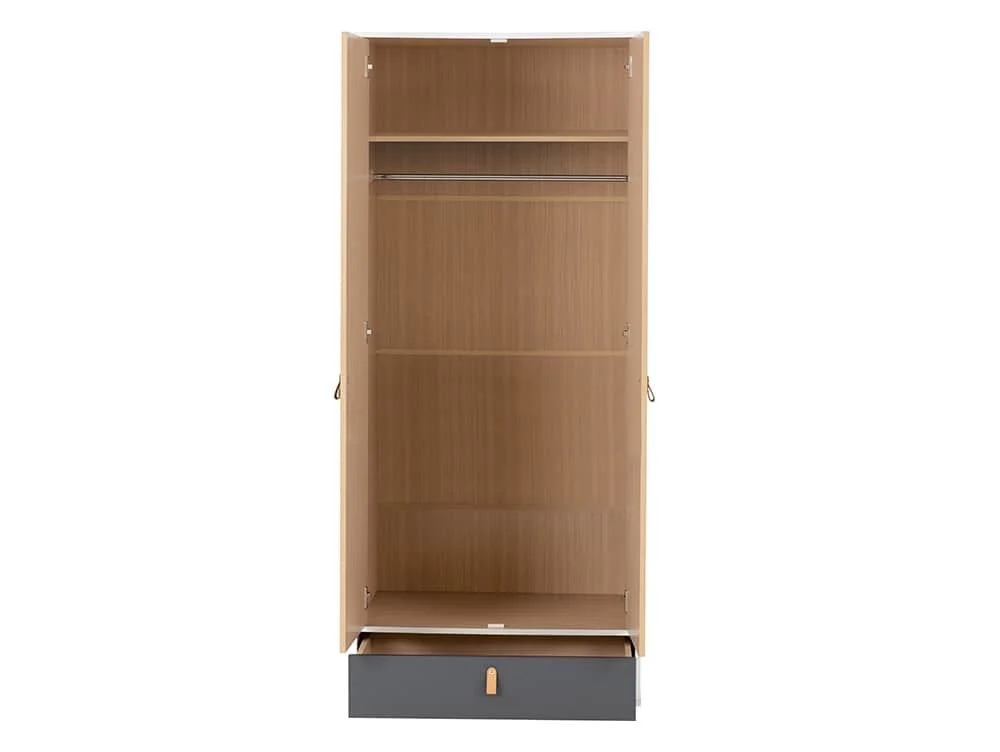 Seconique Seconique Brooklyn Grey and Oak 2 Door 1 Drawer Mirrored Wardrobe