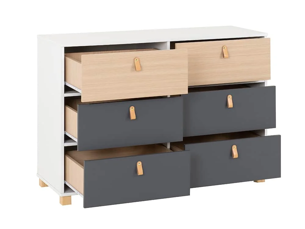 Seconique Seconique Brooklyn Grey and Oak 3+3 Drawer Chest of Drawers