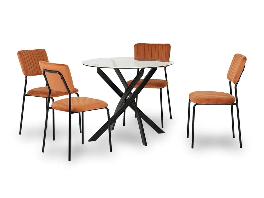 Seconique Seconique Sheldon Glass and Black Dining Table and 4 Orange Velvet Chairs