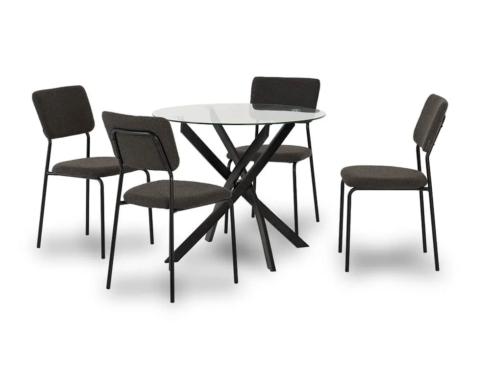 Seconique Seconique Sheldon Glass and Black Dining Table and 4 Grey Boucle Fabric Chairs