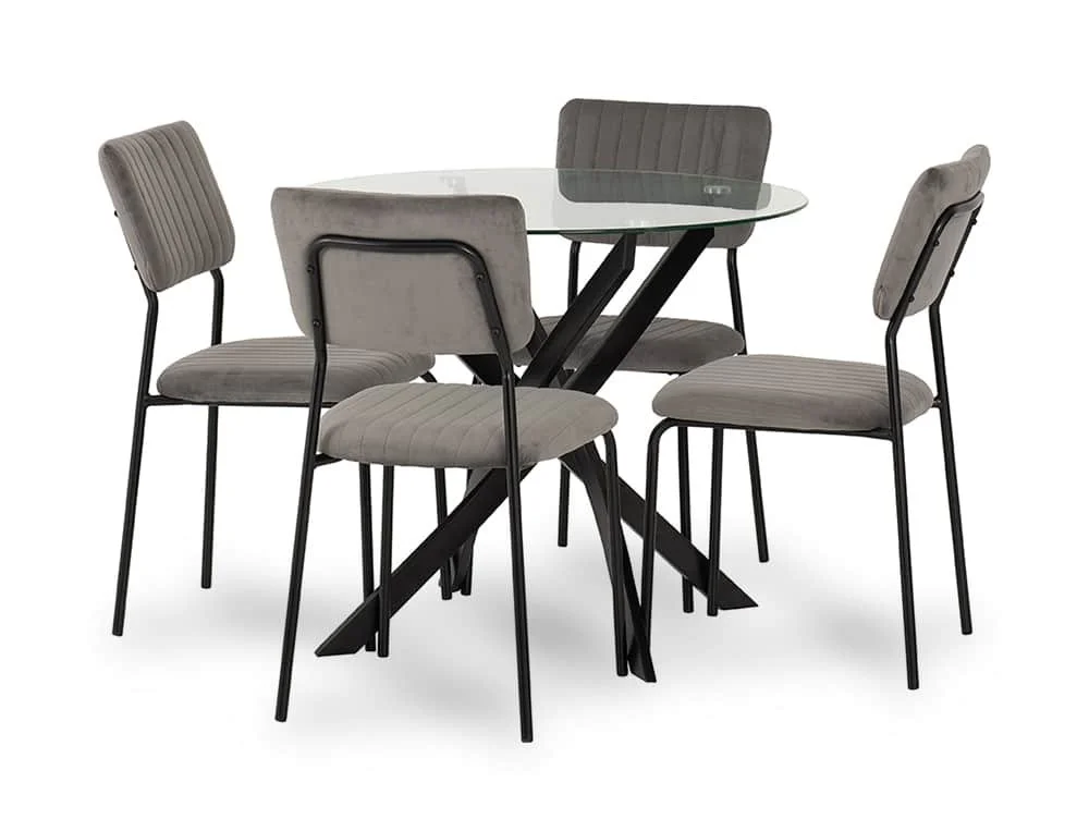 Seconique Seconique Sheldon Glass and Black Dining Table and 4 Grey Velvet Chairs