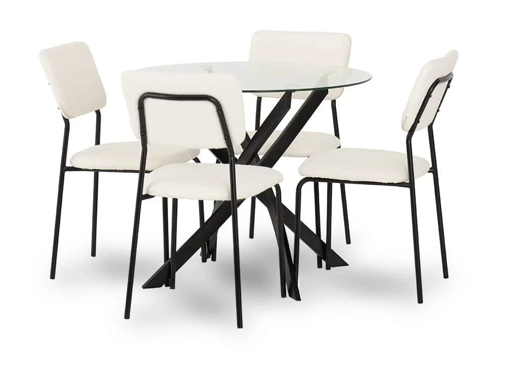 Seconique Seconique Sheldon Glass and Black Dining Table and 4 Ivory Boucle Fabric Chairs