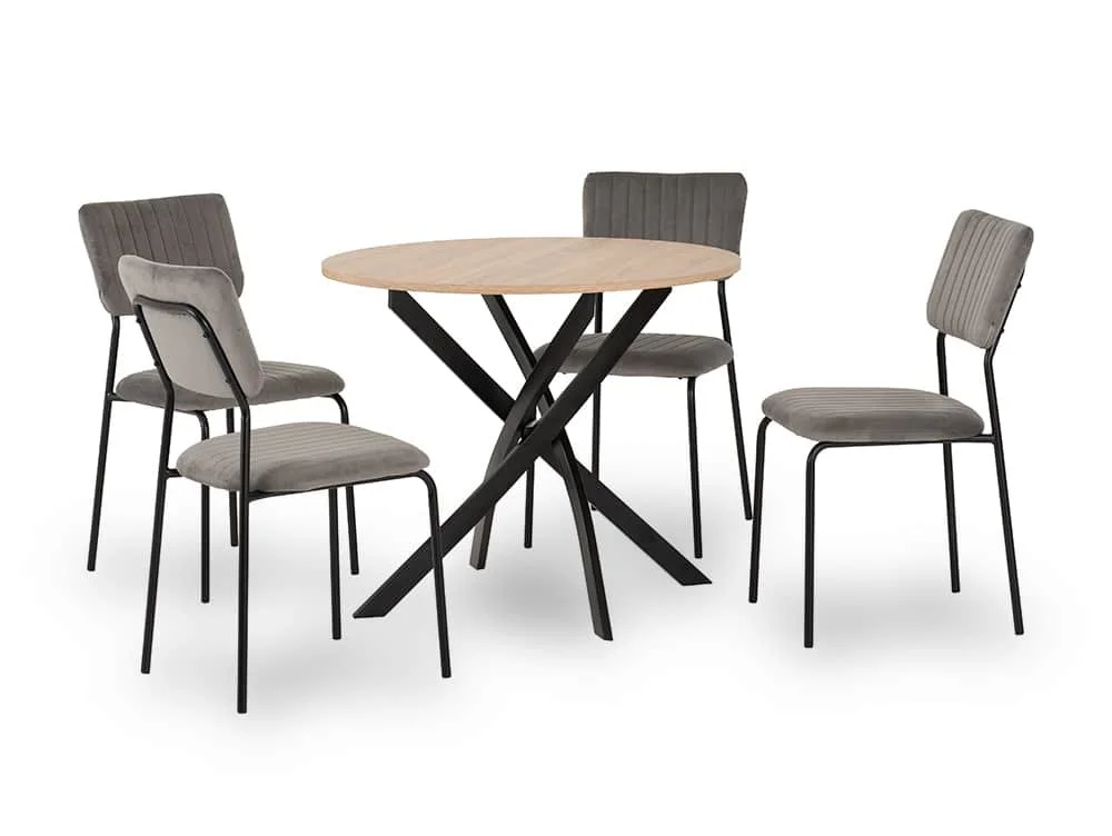 Seconique Seconique Sheldon Sonoma Oak Dining Table and 4 Grey Velvet Chairs