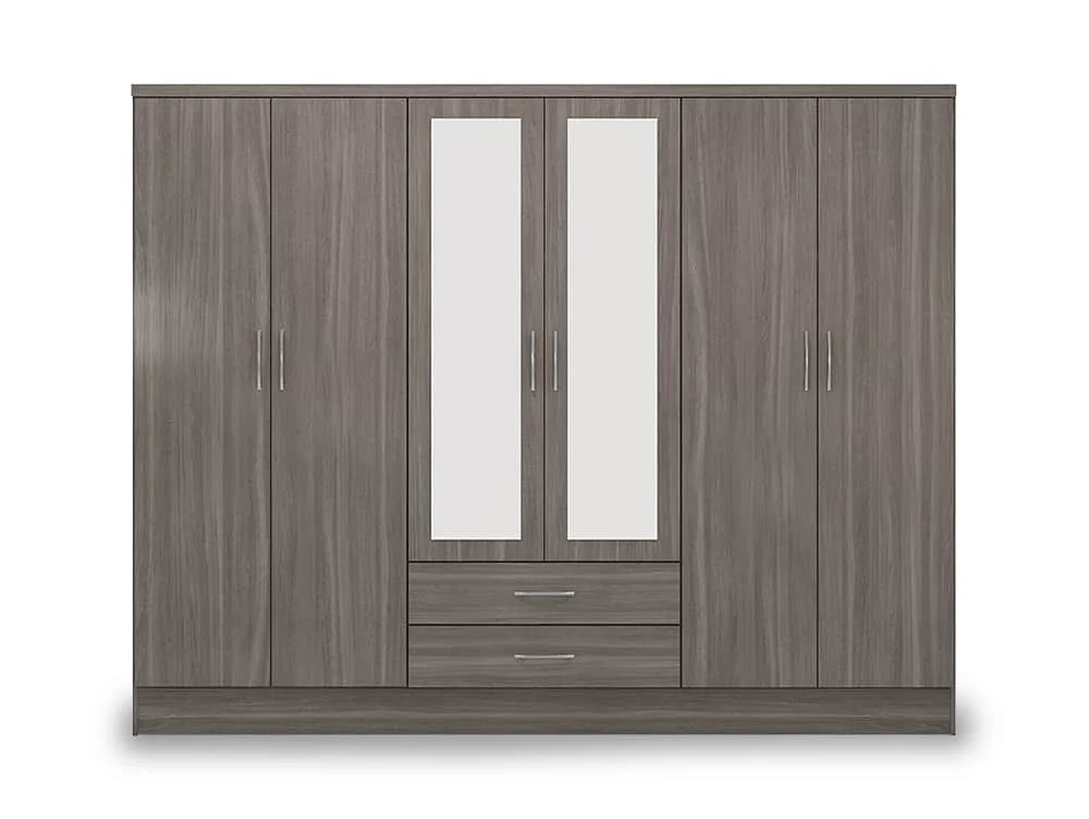 Seconique Seconique Nevada Black 6 Door 2 Drawer Mirrored Wardrobe