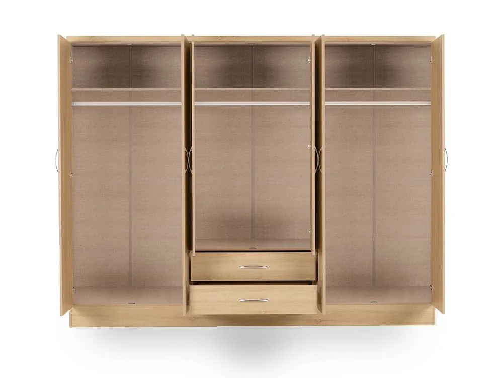 Seconique Seconique Nevada Sonoma Oak 6 Door 2 Drawer Mirrored Wardrobe