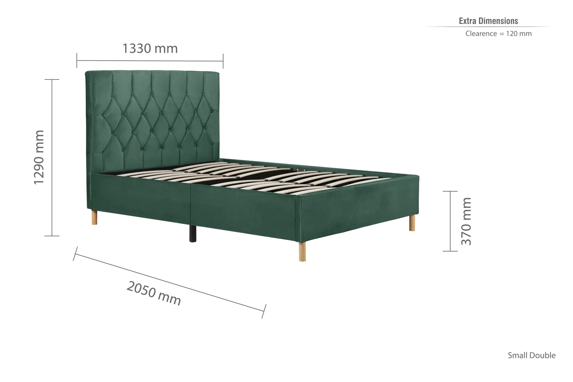 Birlea Furniture & Beds Birlea Loxley 4ft Small Double Green Fabric Bed Frame