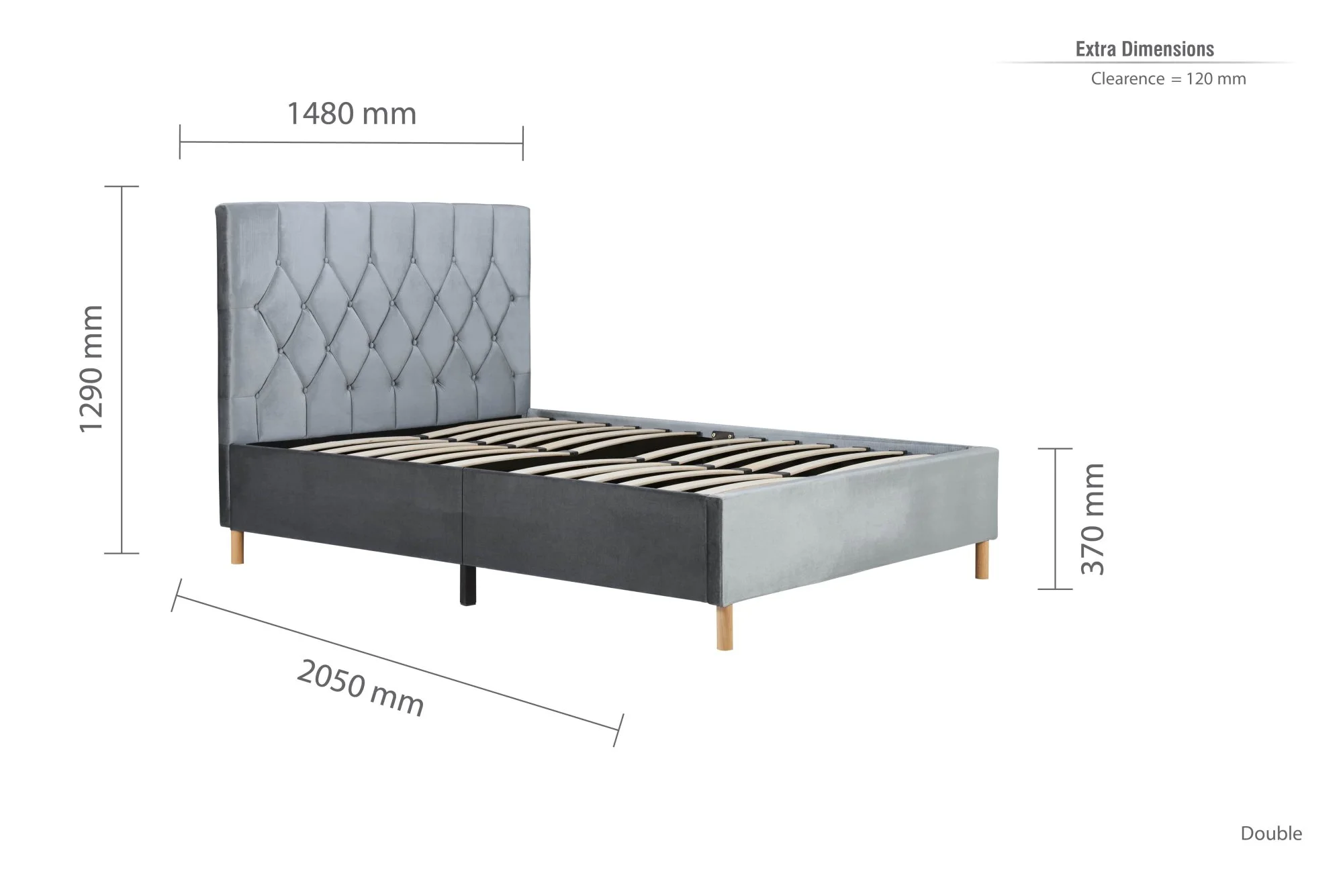 Birlea Furniture & Beds Birlea Loxley 4ft6 Double Grey Fabric Bed Frame