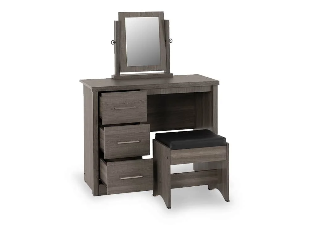 Seconique Seconique Lisbon Black Wood Grain 3 Drawer Dressing Table Set with Mirror