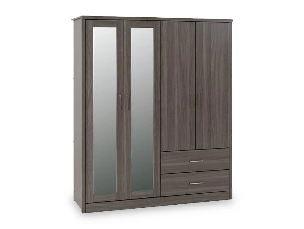 Seconique Seconique Lisbon Black Wood Grain 4 Door 2 Drawer Mirrored Wardrobe