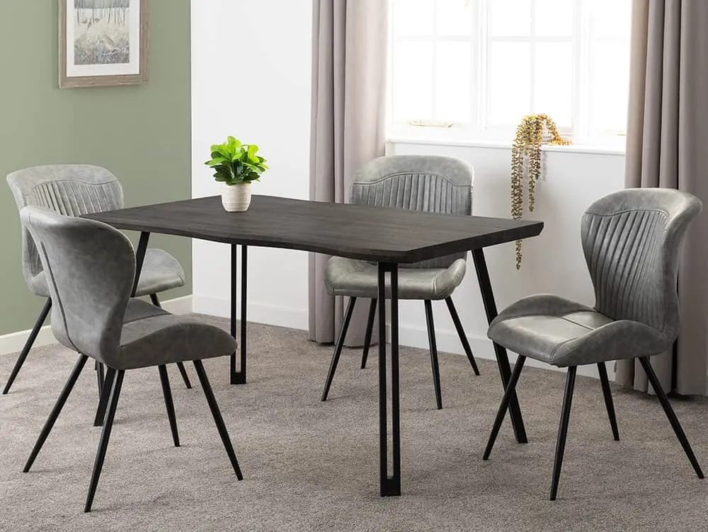 Seconique Seconique Quebec Wave Black Wood Grain Dining Table and 4 Grey Chair Set