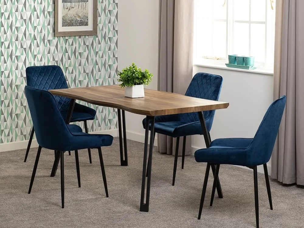 Seconique Seconique Quebec Wave Oak Effect Dining Table and 4 Avery Blue Velvet Chairs