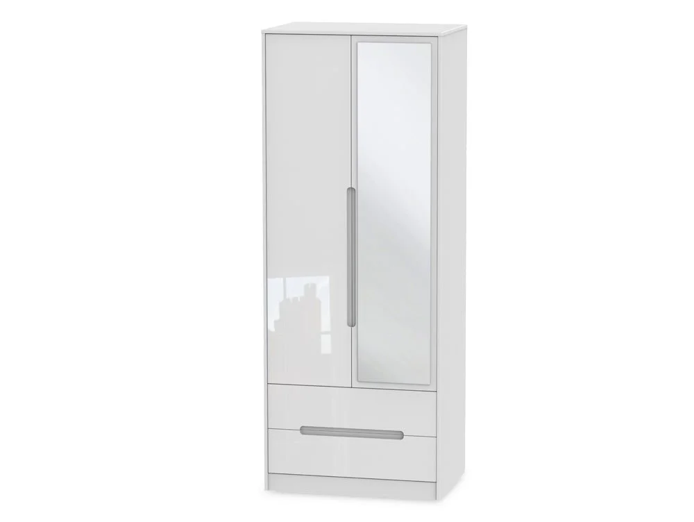 Welcome Welcome Monaco Gloss 2 Door 2 Drawer Tall Mirrored Double Wardrobe (Assembled)