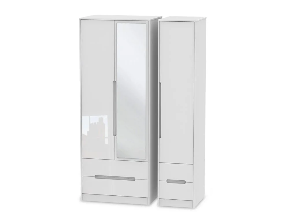 Welcome Welcome Monaco Gloss 3 Door 4 Drawer Tall Mirrored Triple Wardrobe (Assembled)