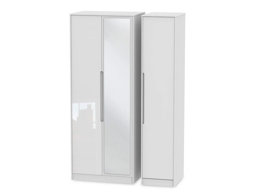 Welcome Welcome Monaco Gloss 3 Door Tall Mirrored Triple Wardrobe (Assembled)