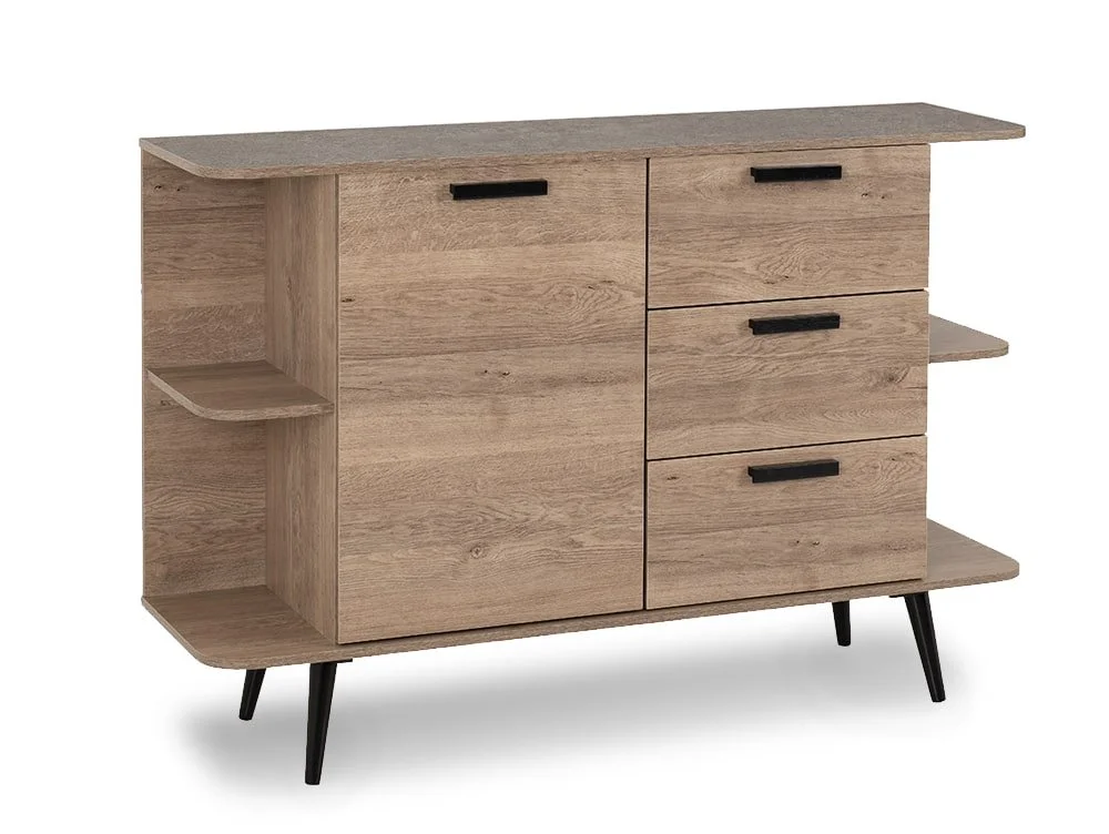 Seconique Seconique Saxton Mid Oak and Concrete Effect 1 Door 3 Drawer Sideboard