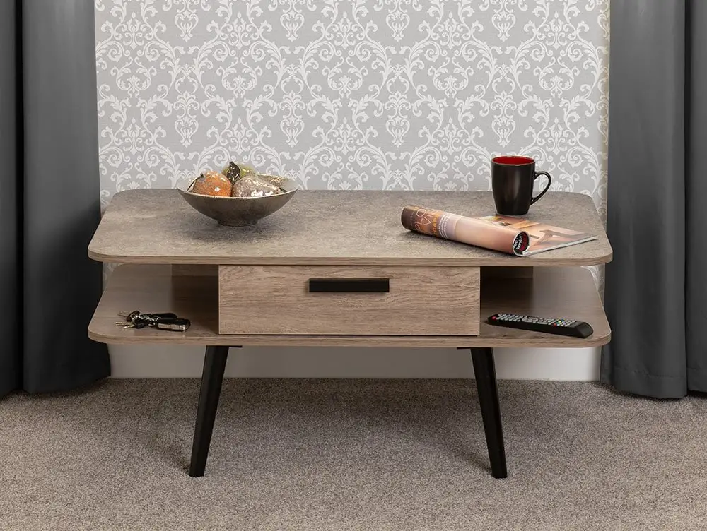 Seconique Seconique Saxton Mid Oak and Concrete Effect 1 Drawer Coffee Table