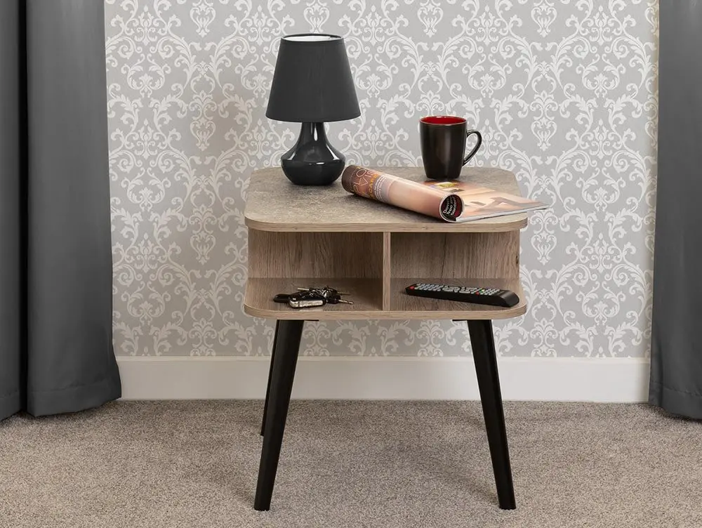 Seconique Seconique Saxton Mid Oak and Concrete Effect Lamp Table