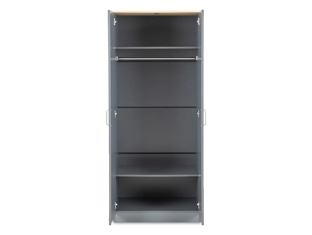 Seconique Seconique Portland Grey and Oak 2 Door Double Wardrobe