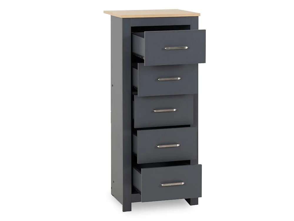 Seconique Seconique Portland Grey and Oak 5 Drawer Tall Narrow Chest of Drawers