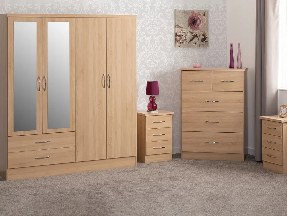 Seconique Seconique Nevada Sonoma Oak 4 Piece Large Bedroom Furniture Package