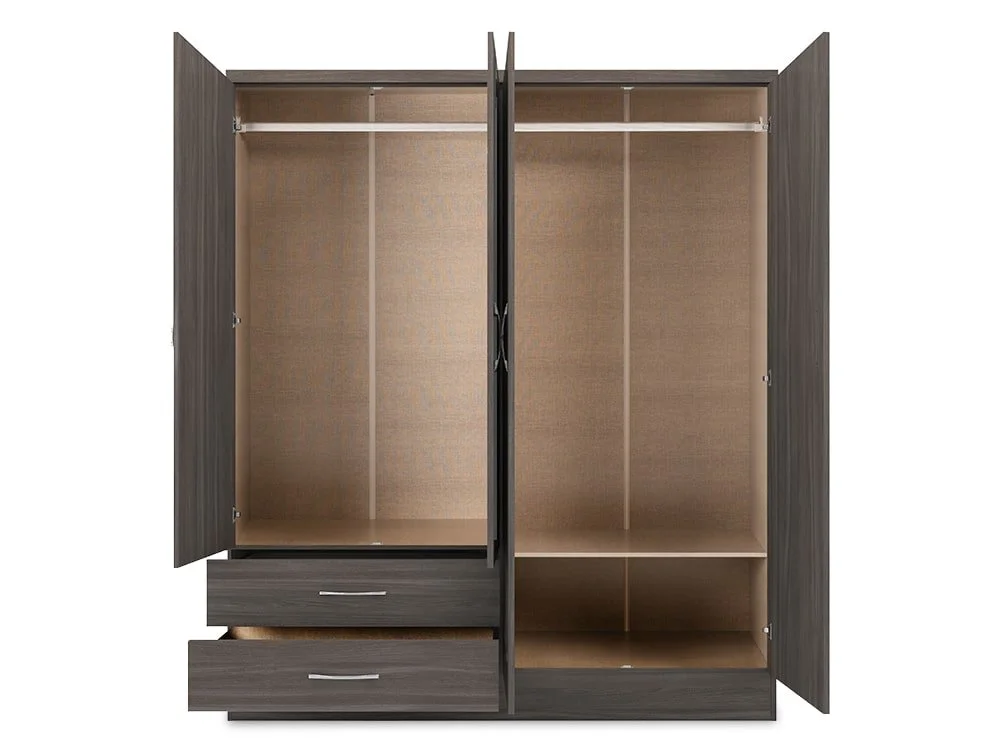 Seconique Seconique Nevada Black 4 Door 2 Drawer Mirrored Wardrobe