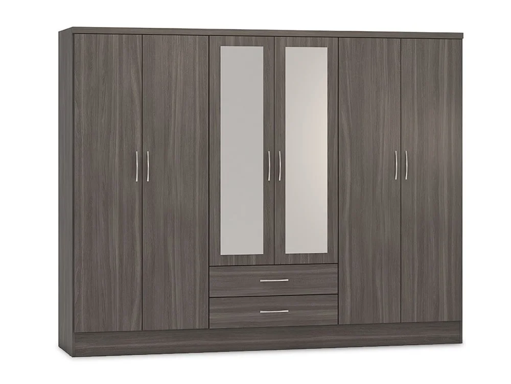 Seconique Seconique Nevada Black 6 Door 2 Drawer Mirrored Wardrobe