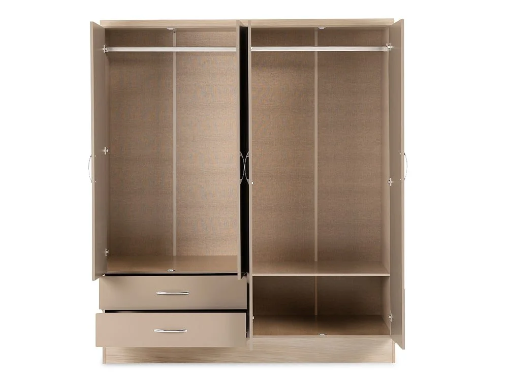 Seconique Seconique Nevada Oyster Gloss and Oak 4 Door 2 Drawer Mirrored Wardrobe