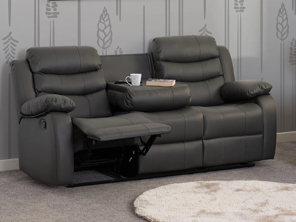 Seconique Seconique Roma Grey Faux Leather 3 Seater + 2 Seater Recliner Sofa Set