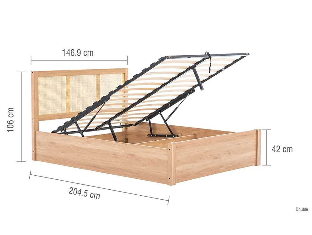 Birlea Furniture & Beds Birlea Croxley 4ft6 Double Rattan and Oak Wooden Ottoman Bed Frame