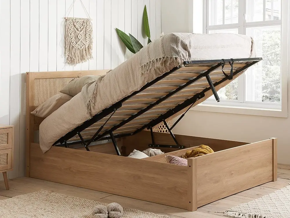 Birlea Furniture & Beds Birlea Croxley 4ft6 Double Rattan and Oak Wooden Ottoman Bed Frame