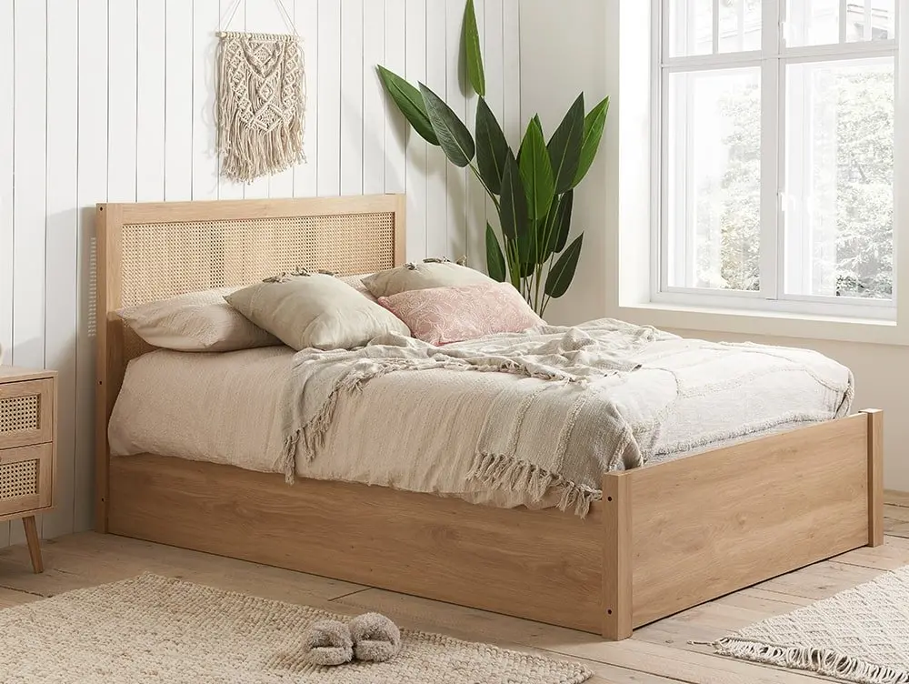 Birlea Furniture & Beds Birlea Croxley 5ft King Size Rattan and Oak Wooden Ottoman Bed Frame