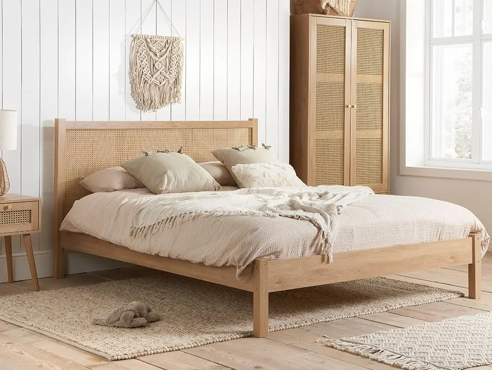 Birlea Furniture & Beds Birlea Croxley 4ft6 Double Rattan and Oak Wooden Bed Frame