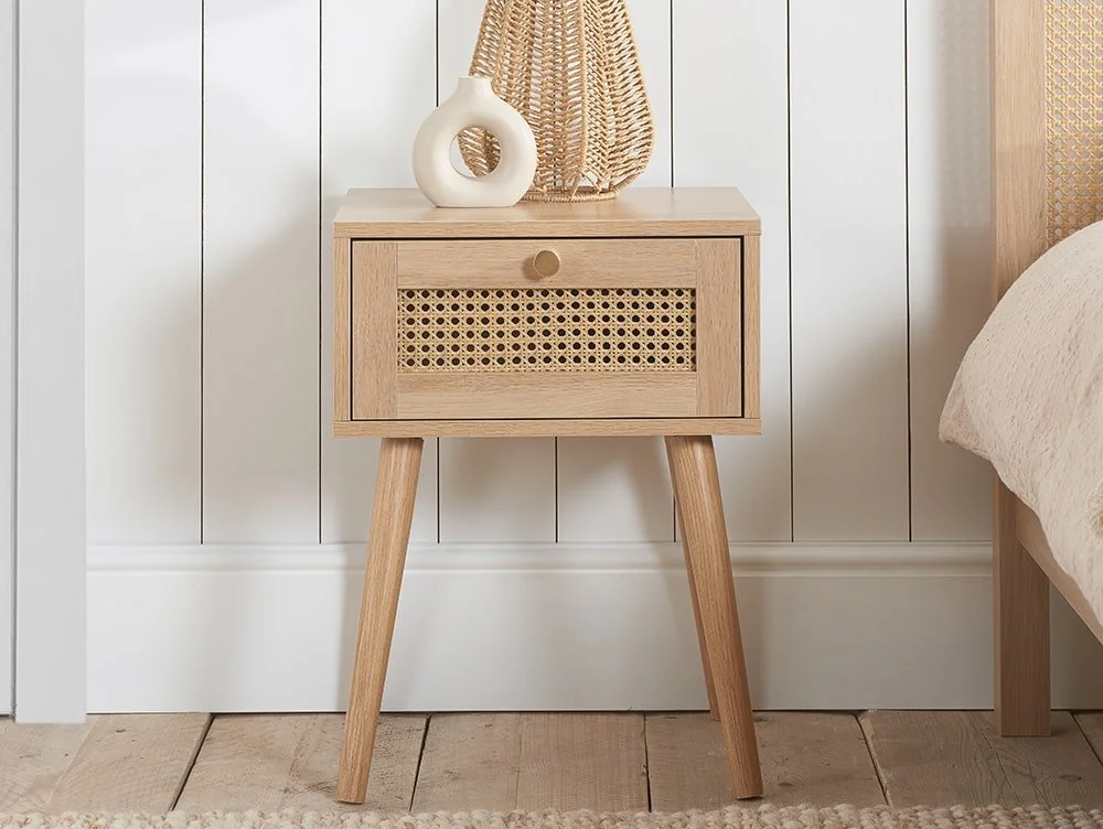 Birlea Furniture & Beds Birlea Croxley Rattan and Oak 1 Drawer Bedside Table