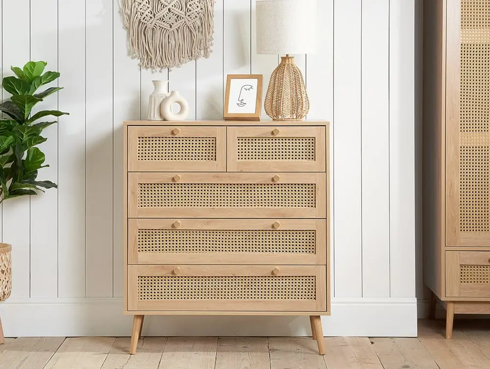 Birlea Furniture & Beds Birlea Croxley Rattan and Oak 3+2 Drawer Chest of Drawers