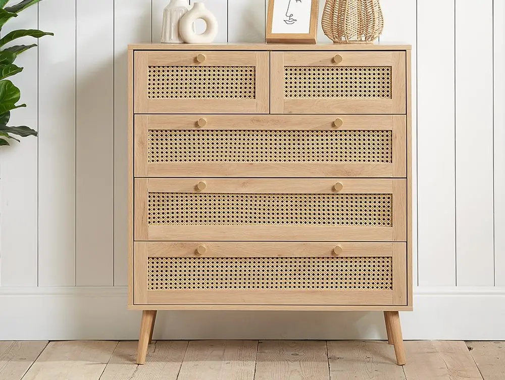 Birlea Furniture & Beds Birlea Croxley Rattan and Oak 3+2 Drawer Chest of Drawers