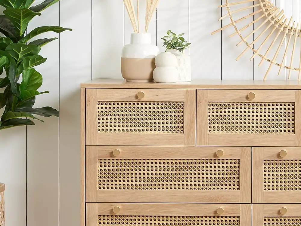 Birlea Furniture & Beds Birlea Croxley Rattan and Oak 7 Drawer Chest of Drawers